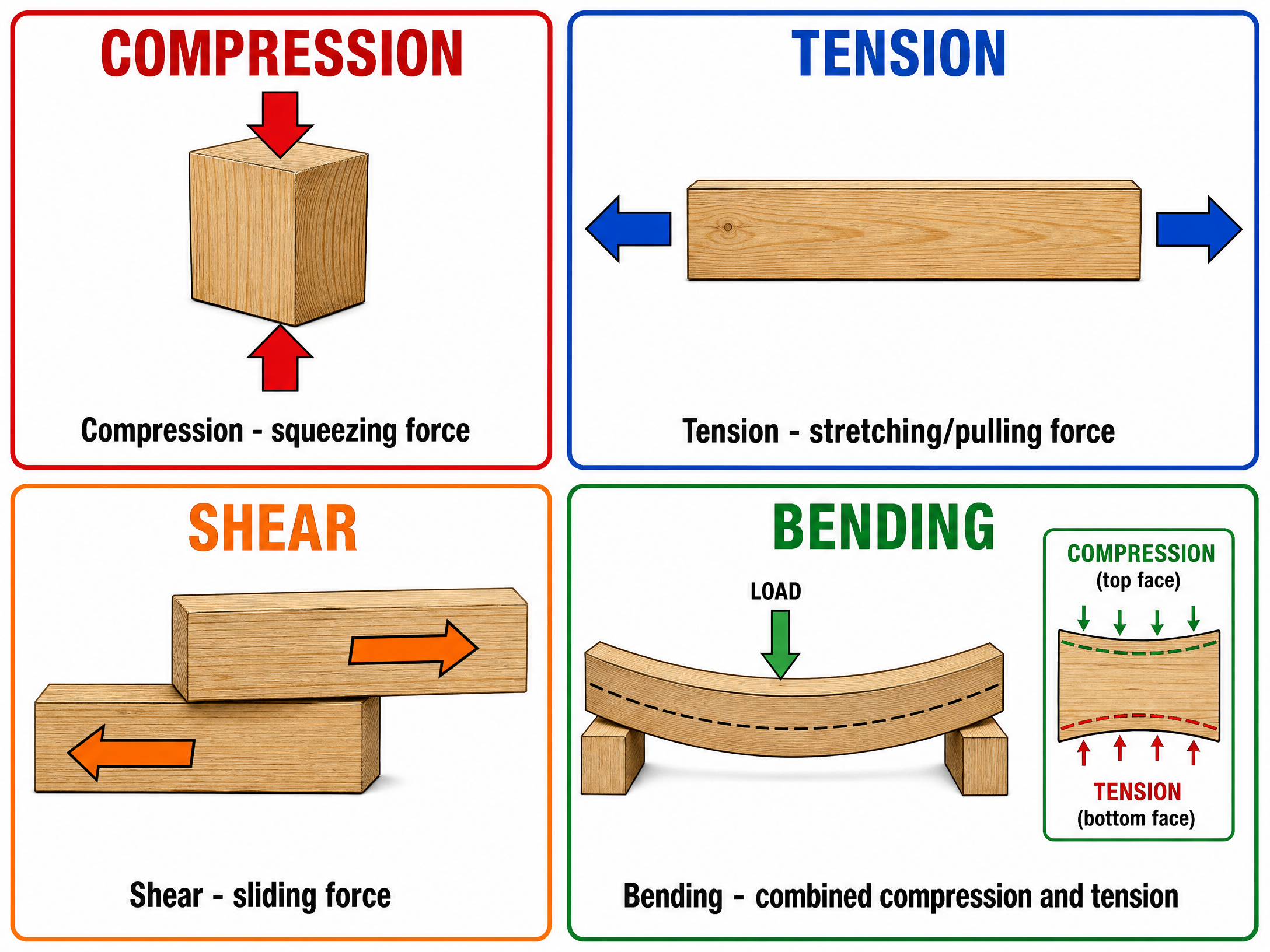 The four fundamental forces acting on structures