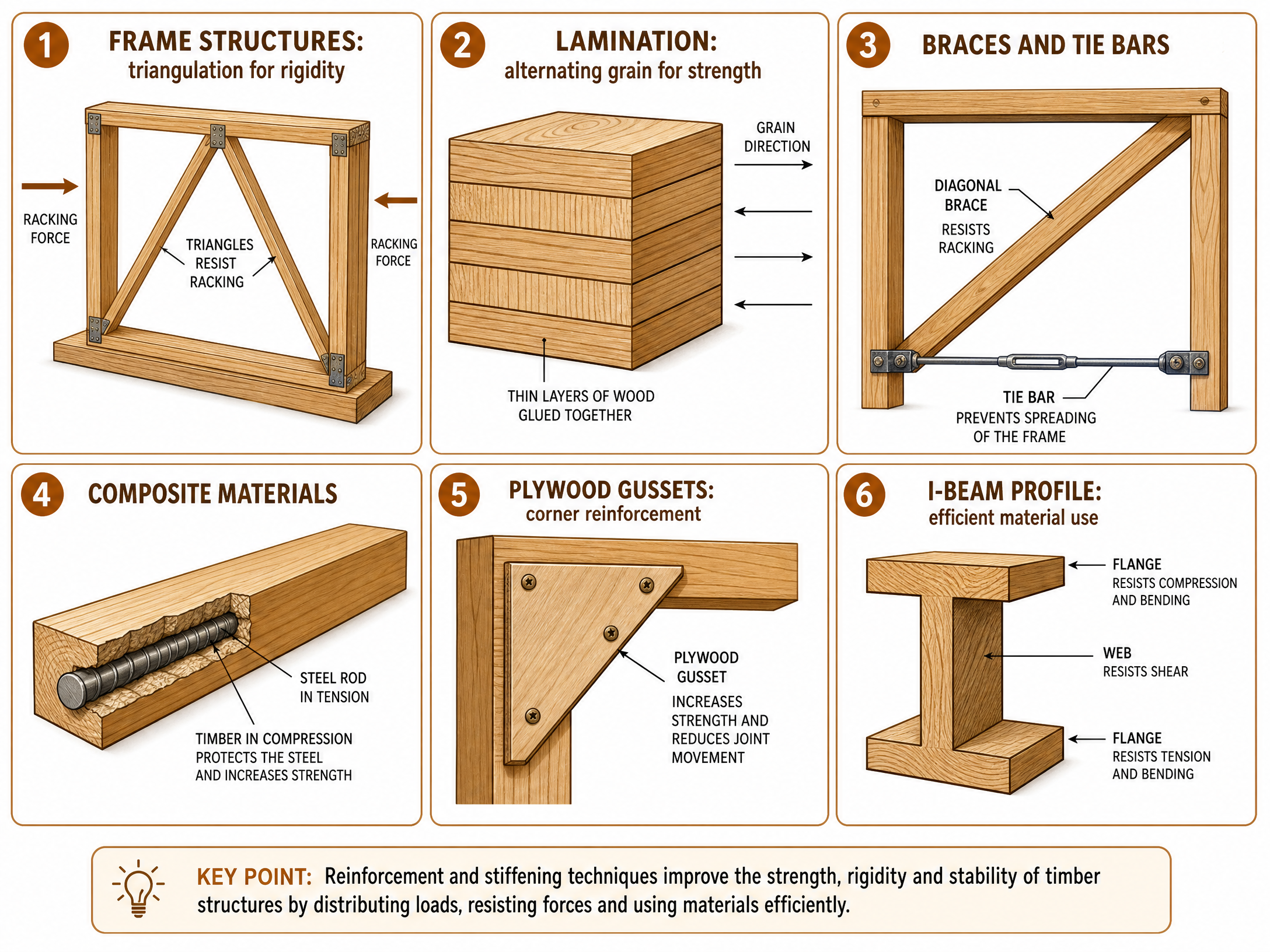 Common techniques for reinforcing and stiffening timber