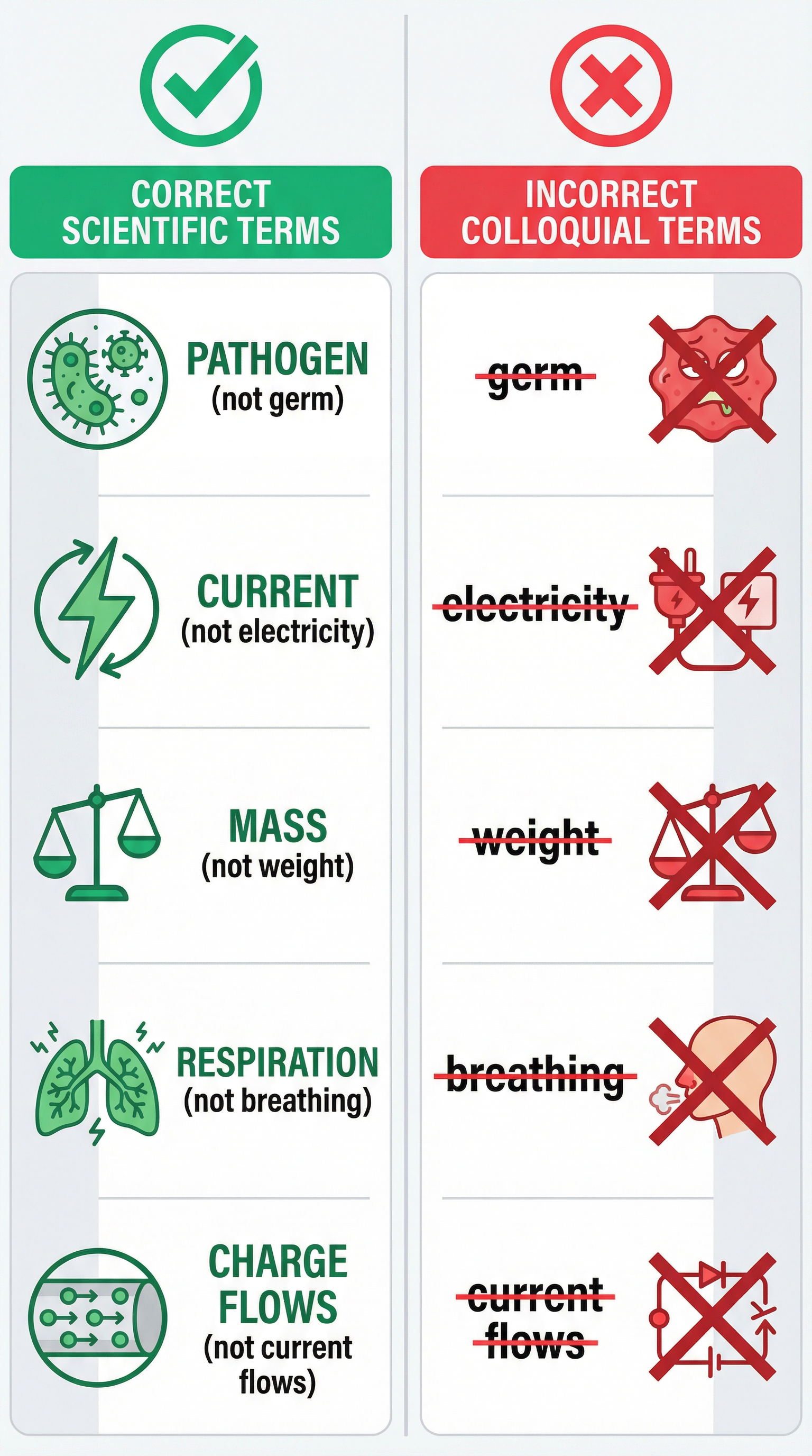 Correct vs. Incorrect Scientific Terms.