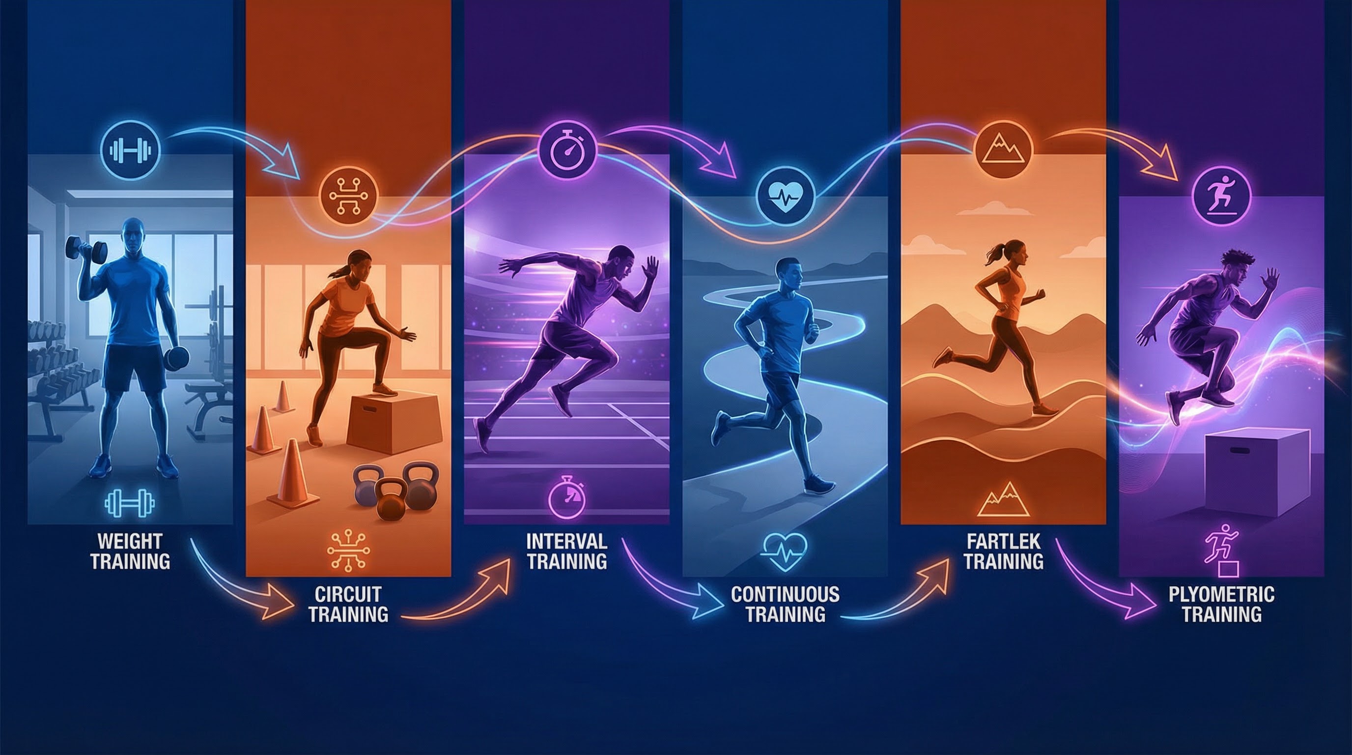 Header image for Methods of Training: Weight Training, Circuit Training, Interval Training, Continuous Training, Fartlek Training, Plyometrics