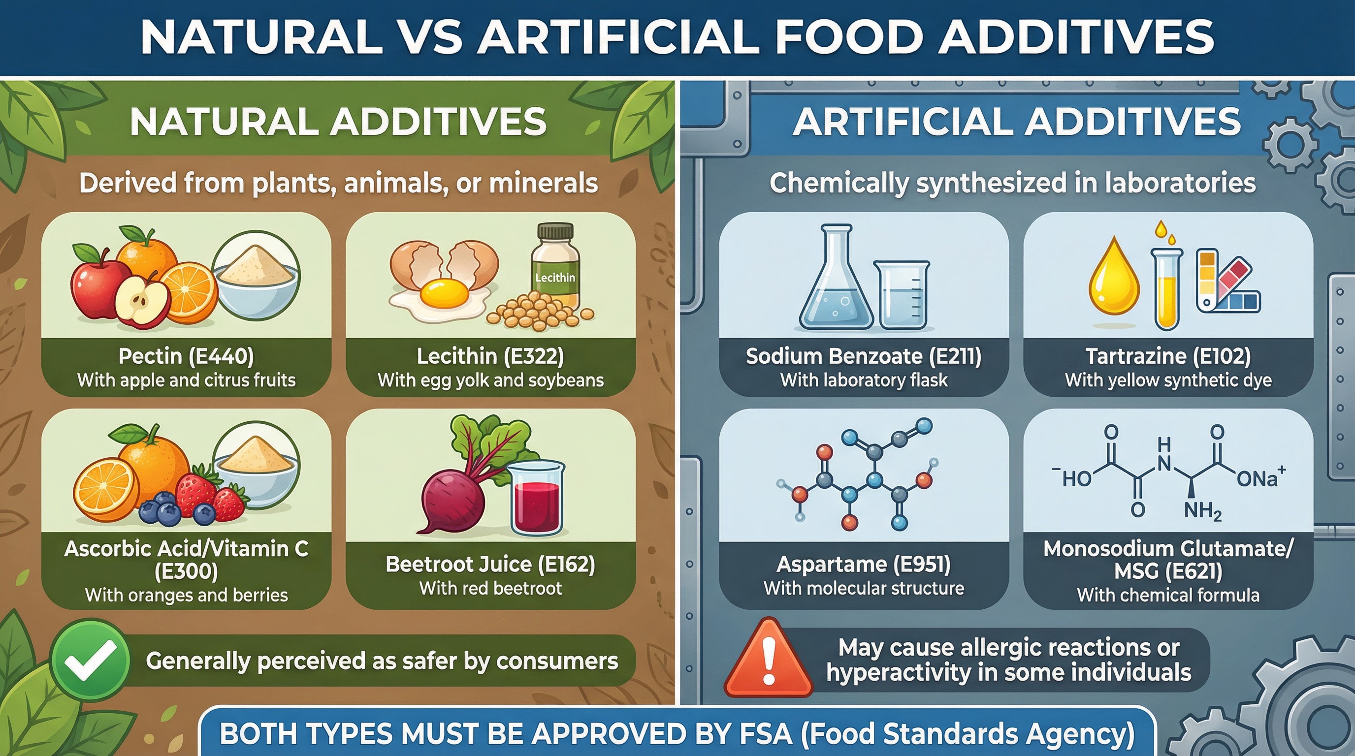 Comparison of natural and artificial additives.