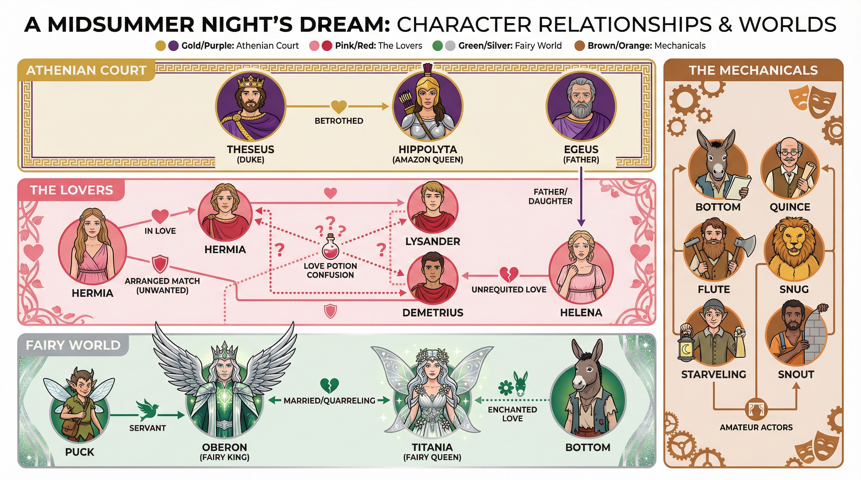 Character Relationships and Worlds in A Midsummer Night's Dream.