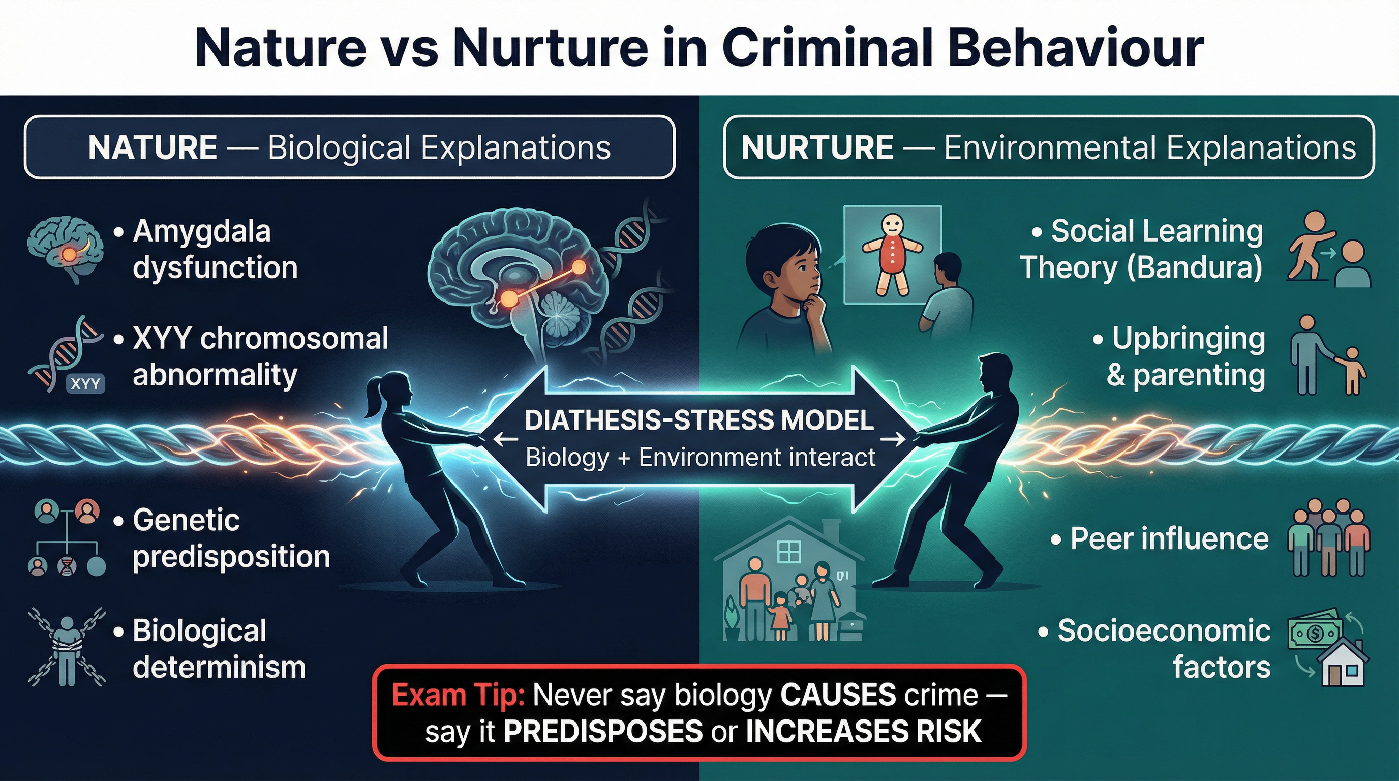The Nature vs. Nurture debate, highlighting the Diathesis-Stress model.
