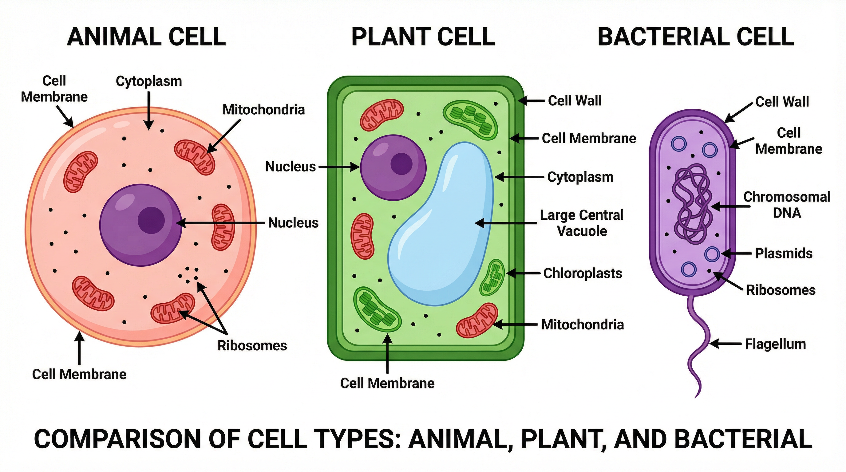 Comparison of Animal, Plant, and Bacterial Cells.