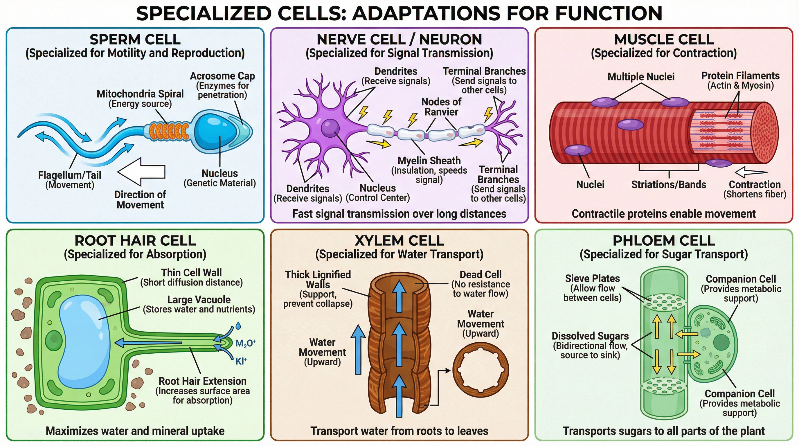 Examples of Specialised Cells and their Adaptations.