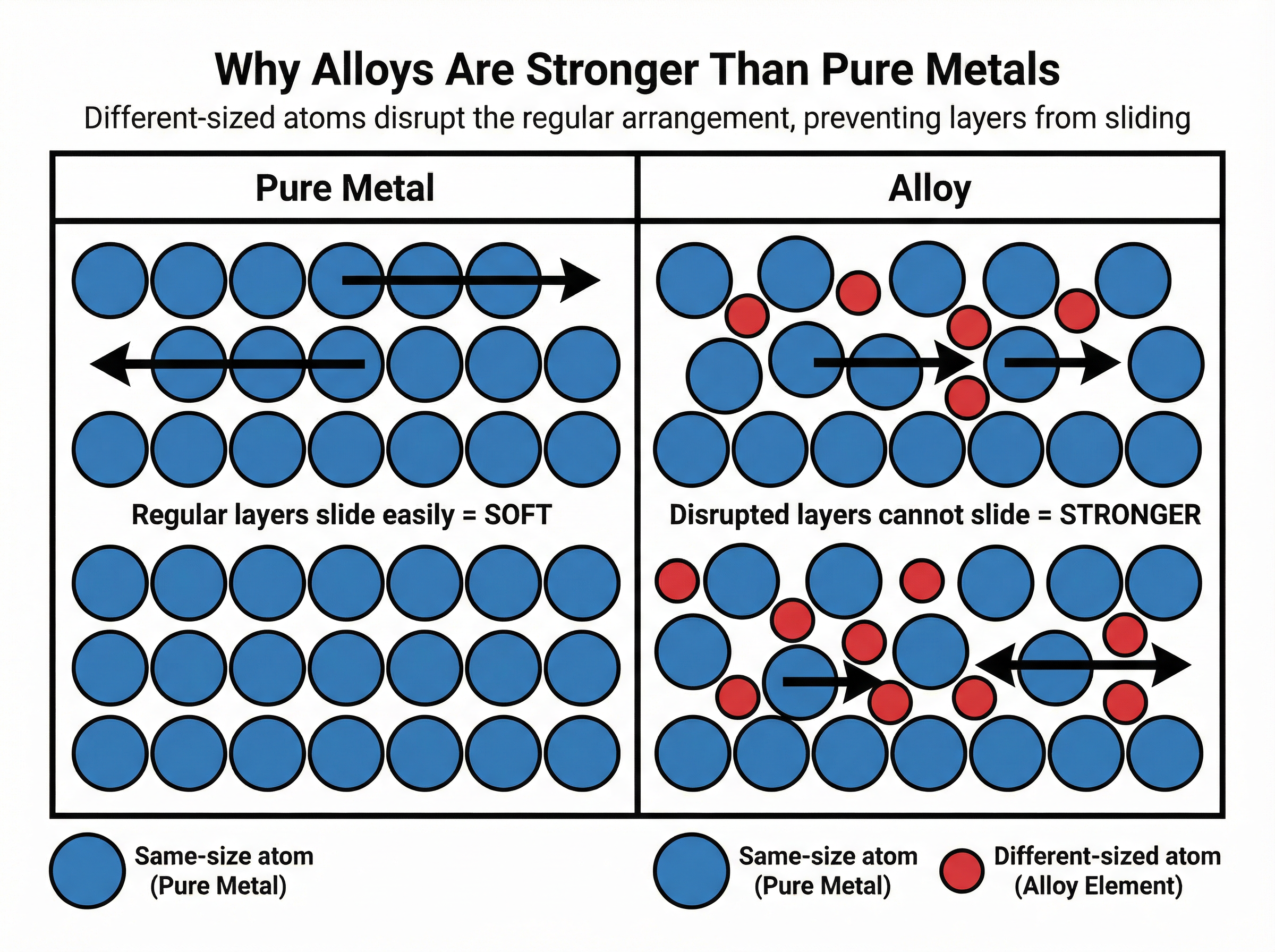 Atomic structure: Pure Metal vs Alloy
