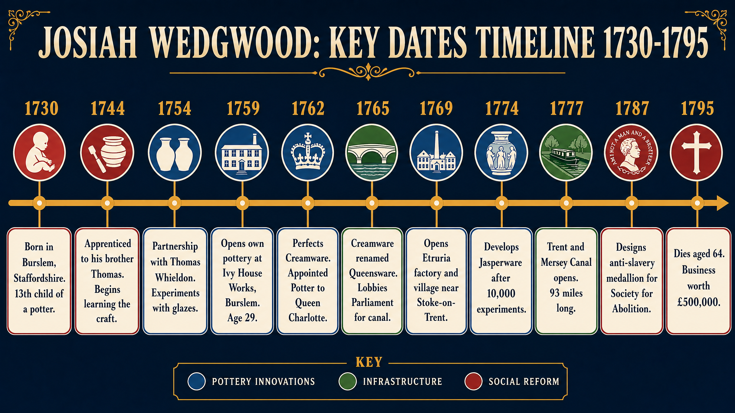 Josiah Wedgwood: Key Dates Timeline 1730-1795
