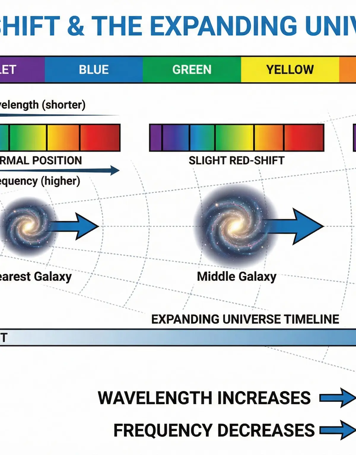 How red-shift in light from distant galaxies shows they are moving away from us.