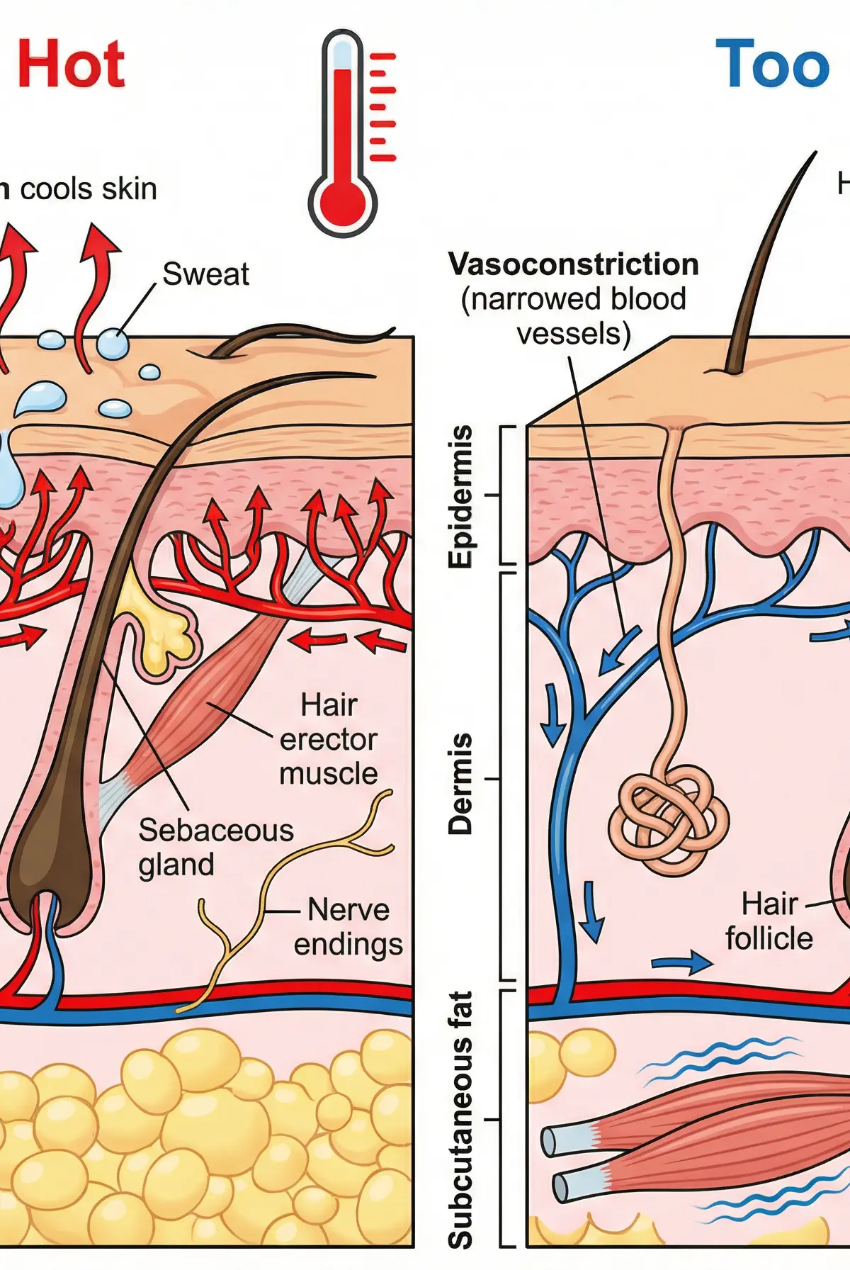 Thermoregulation mechanisms in the skin