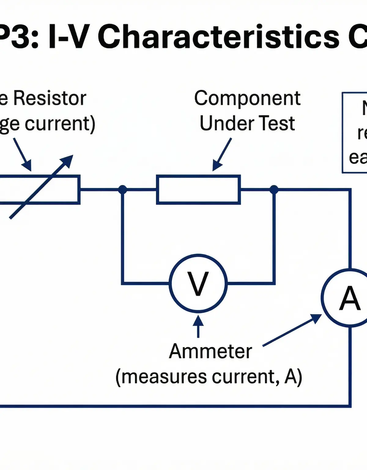 The standard circuit setup for investigating the I-V characteristics of a component.