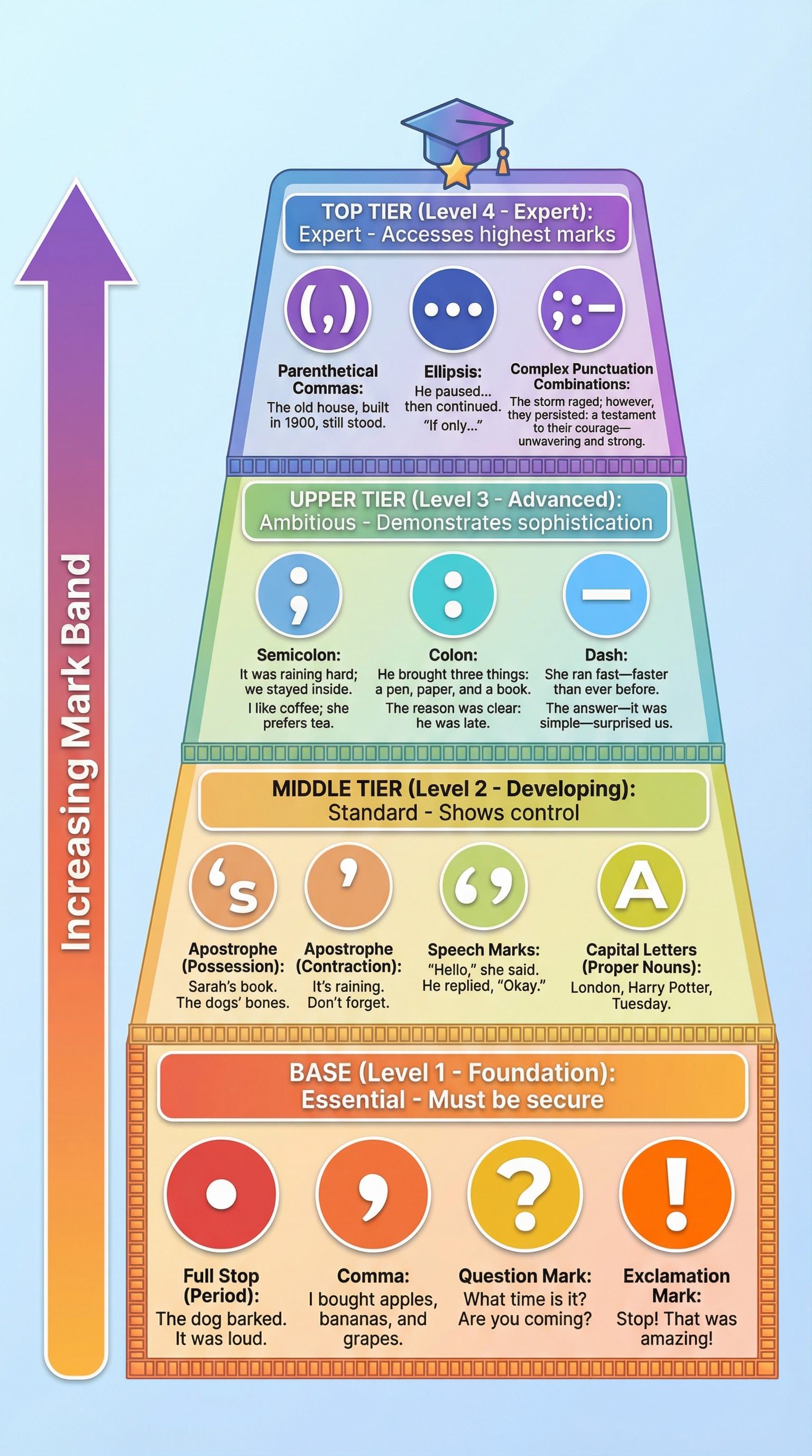 Punctuation pyramid for ambitious writing.