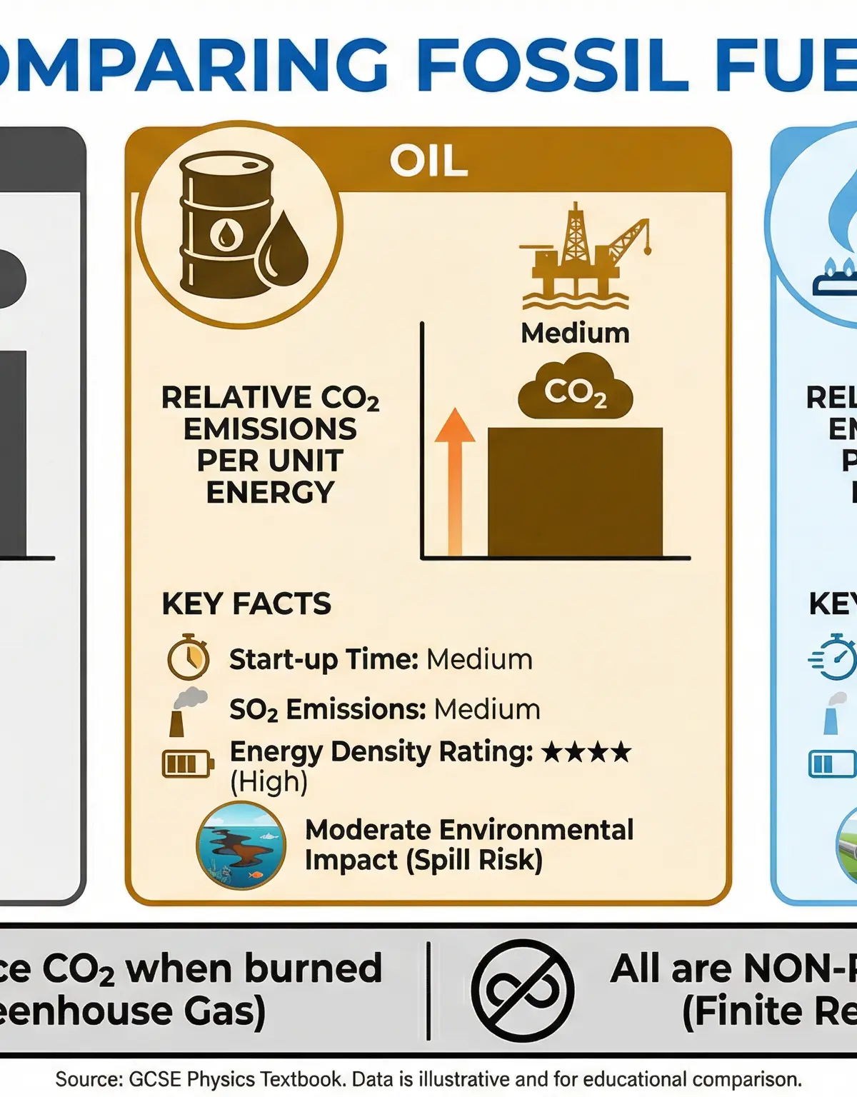 Comparing the Three Fossil Fuels: Key differences in emissions, start-up time, and energy density for OCR exam questions