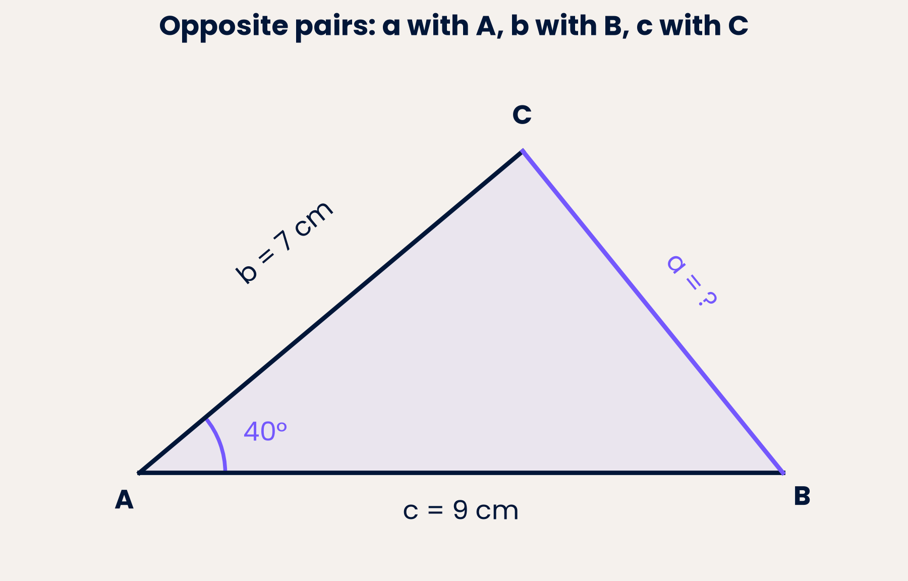 Opposite pairs and the included angle for Worked Example 3.