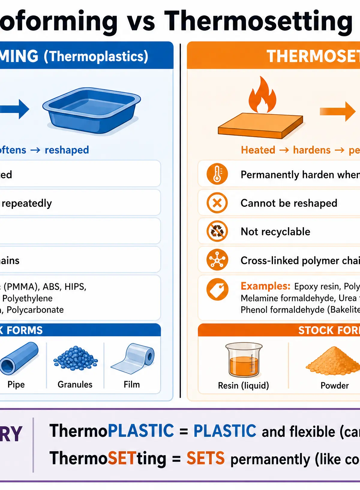 Thermoforming vs Thermosetting Polymers