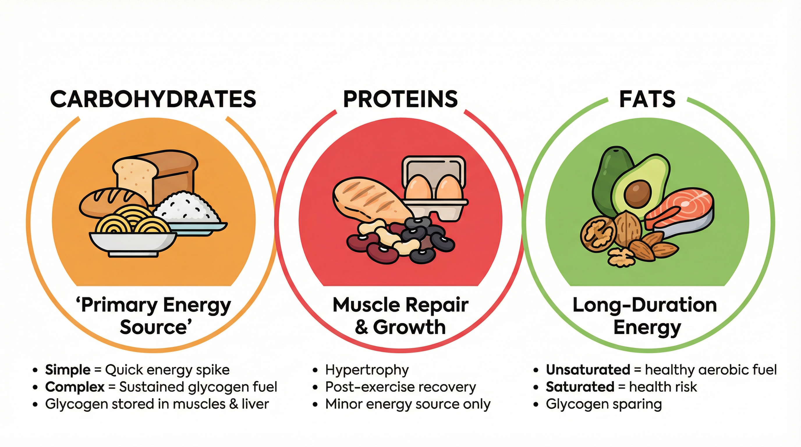 The Three Macronutrients and their primary roles in sport.
