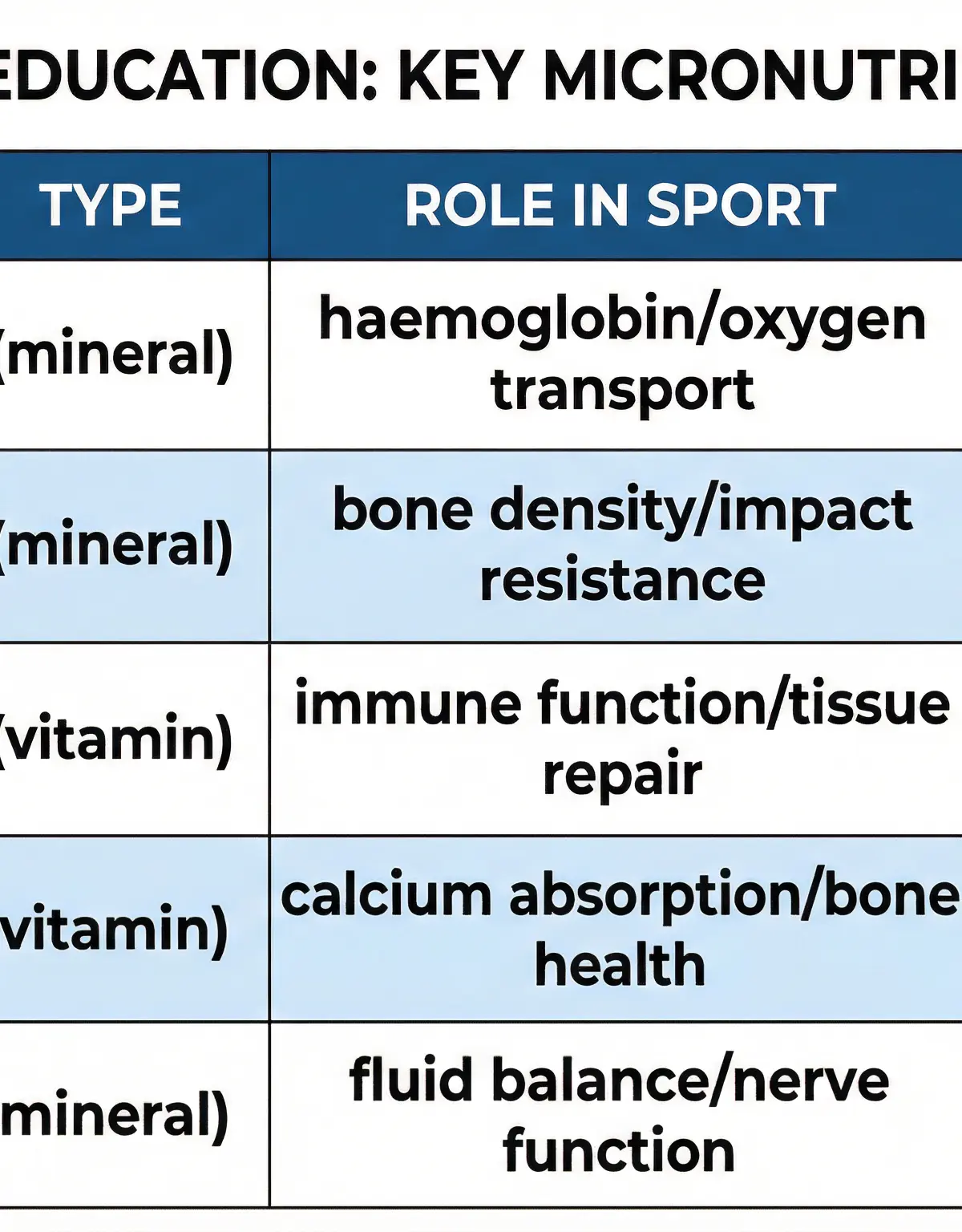 Key Micronutrients for athletic performance.