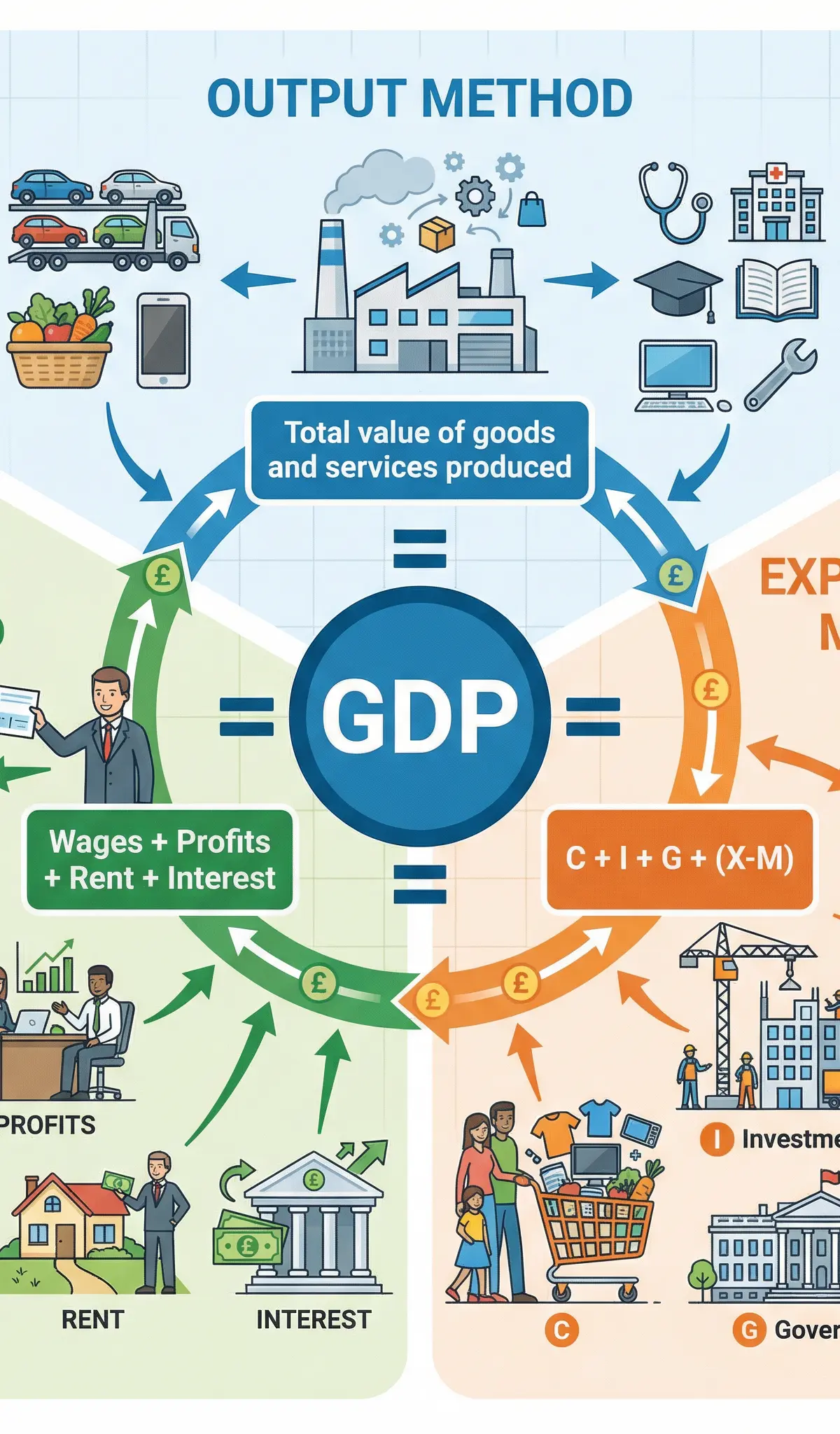 Three Methods of Calculating GDP - All Equal the Same Value