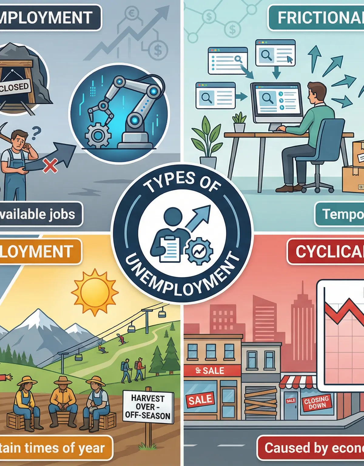 Four Types of Unemployment: Structural, Frictional, Seasonal, and Cyclical