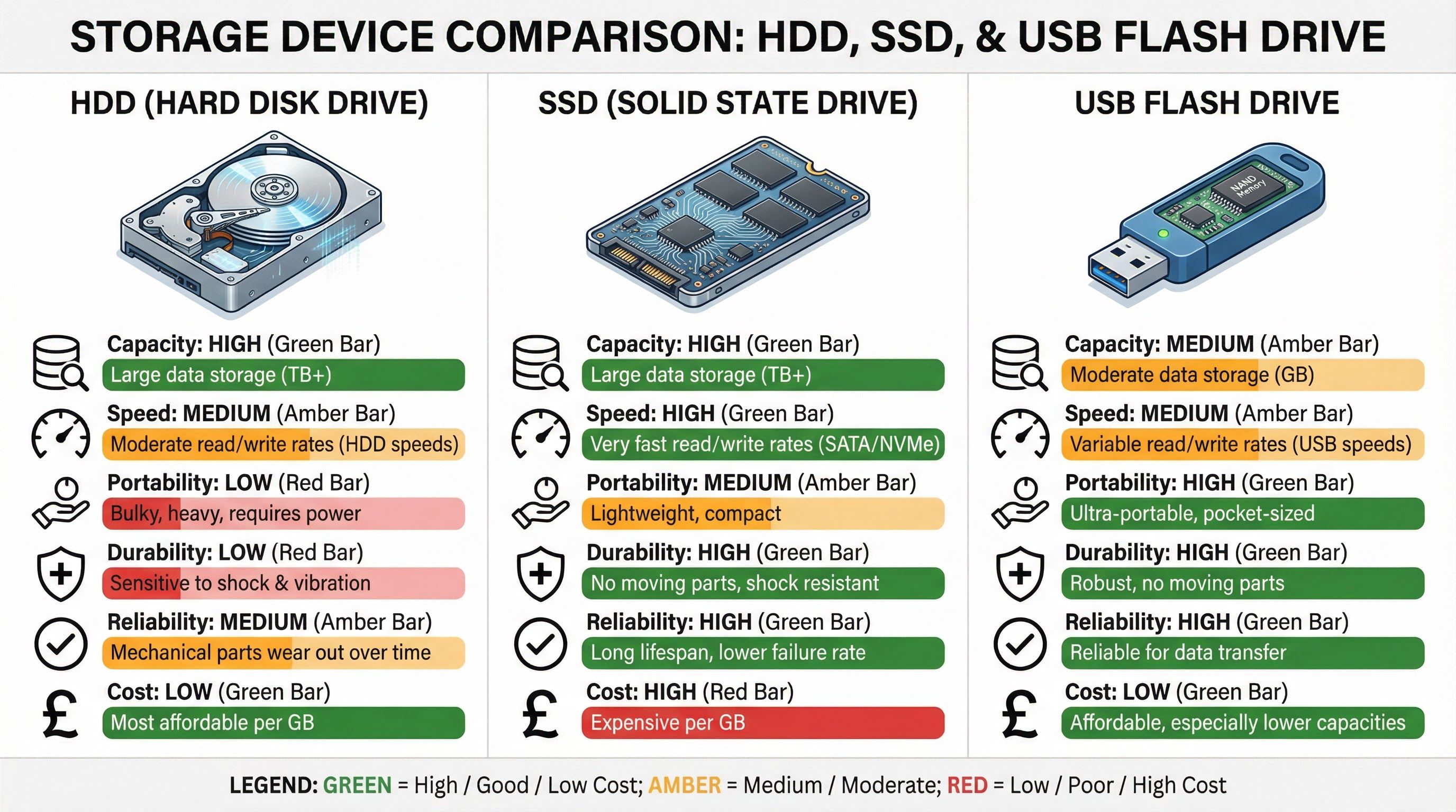 Storage Devices (Hard Drives, SSDs, USBs) – Computer Science – GCSE