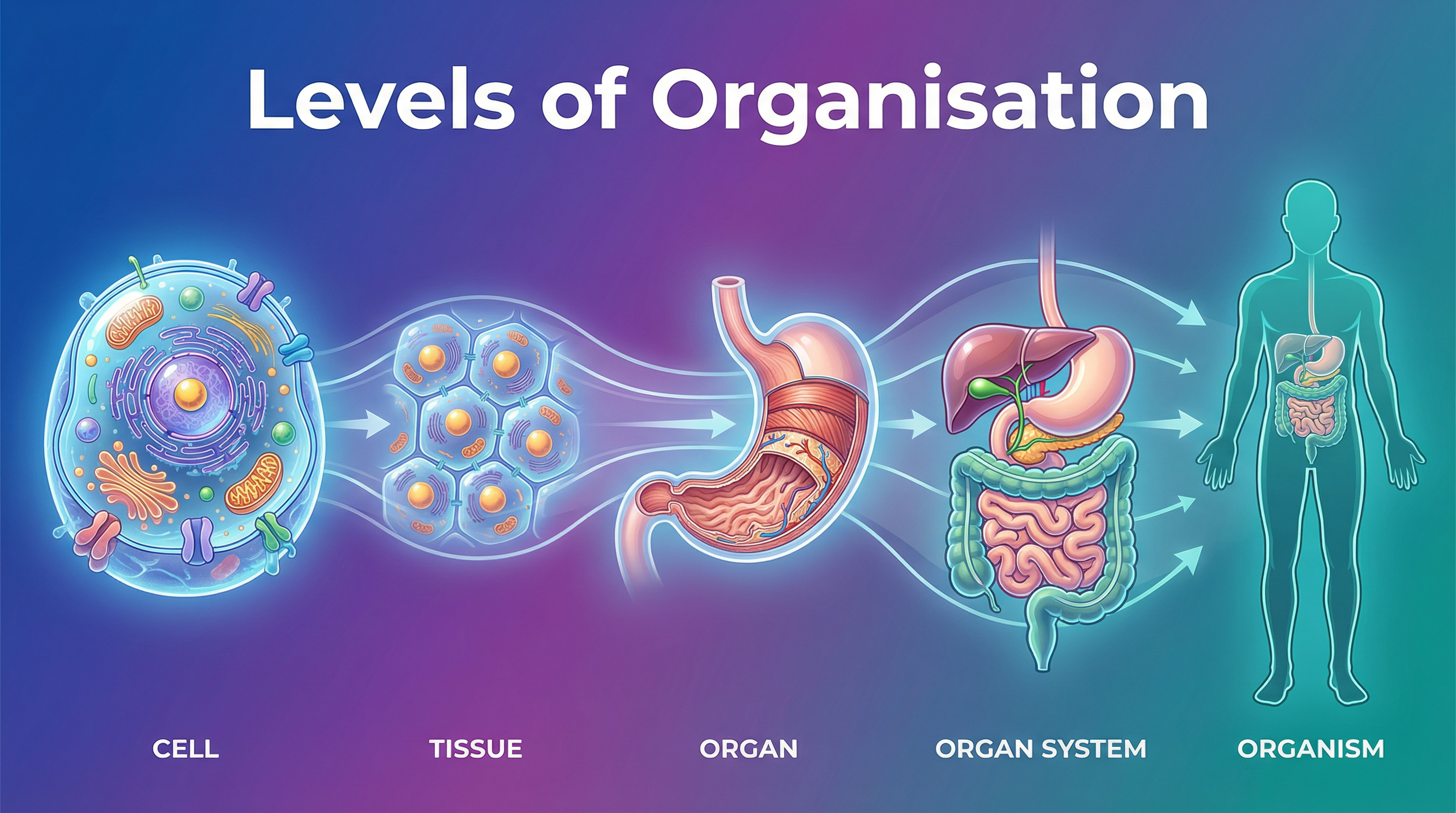Levels of Organisation — OCR GCSE study guide illustration