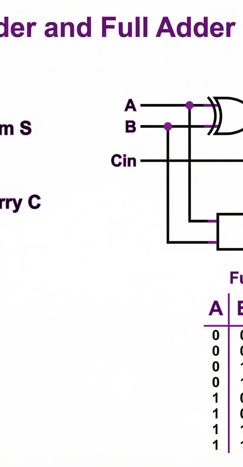 Comparison of Half Adder and Full Adder circuits.