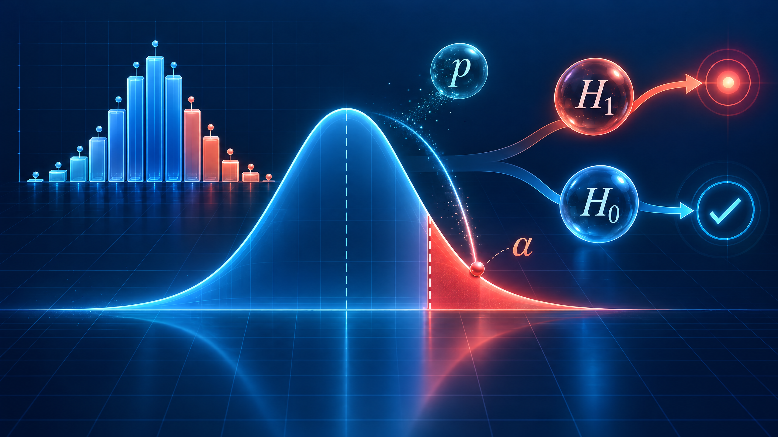 Statistical hypothesis testing: evidence crossing a decision boundary.