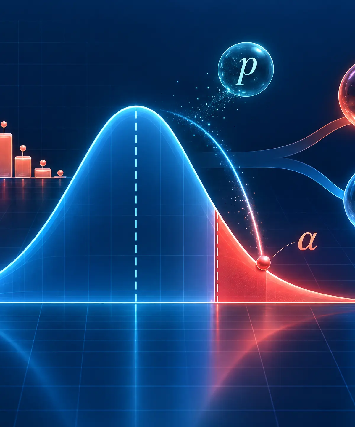 Statistical hypothesis testing: evidence crossing a decision boundary.