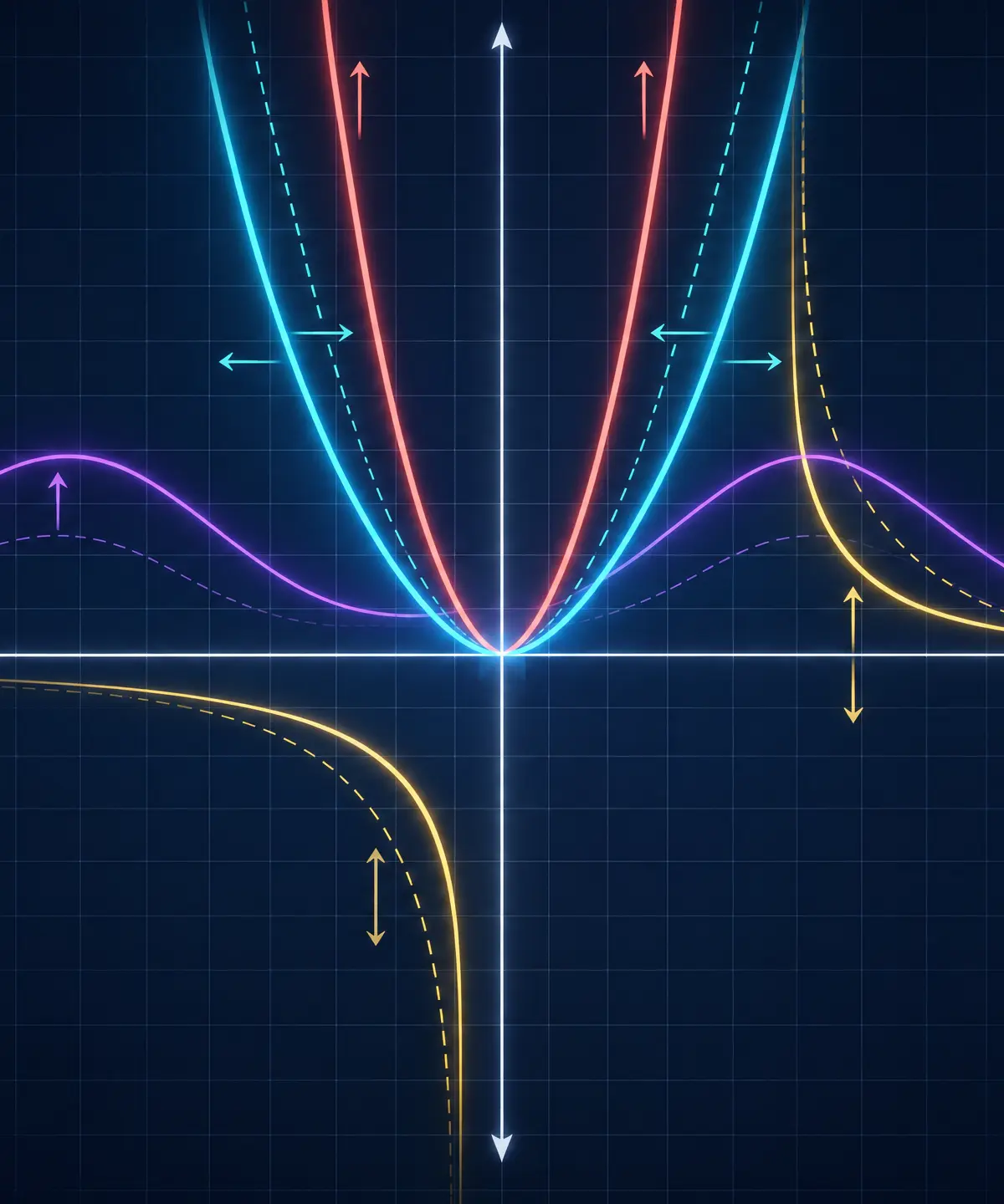 Graph transformations: curves move predictably when their inputs or outputs change.