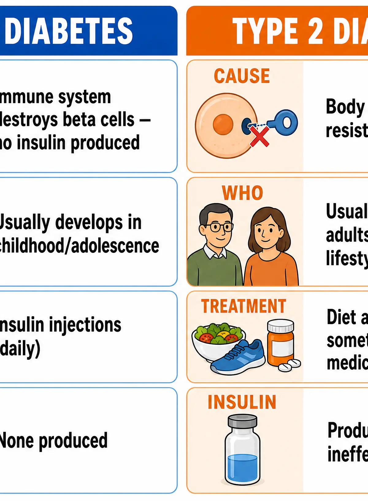 Comparison of Type 1 and Type 2 Diabetes