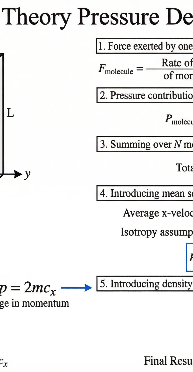 Kinetic Theory Pressure Derivation: from Newton's Second Law to p = ⅓ρc̄²