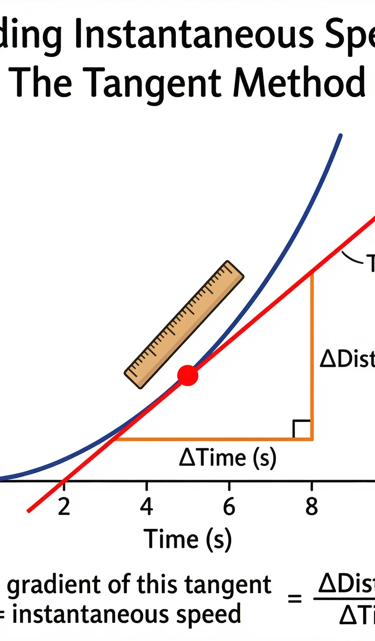The tangent method for finding instantaneous speed (Higher Tier).