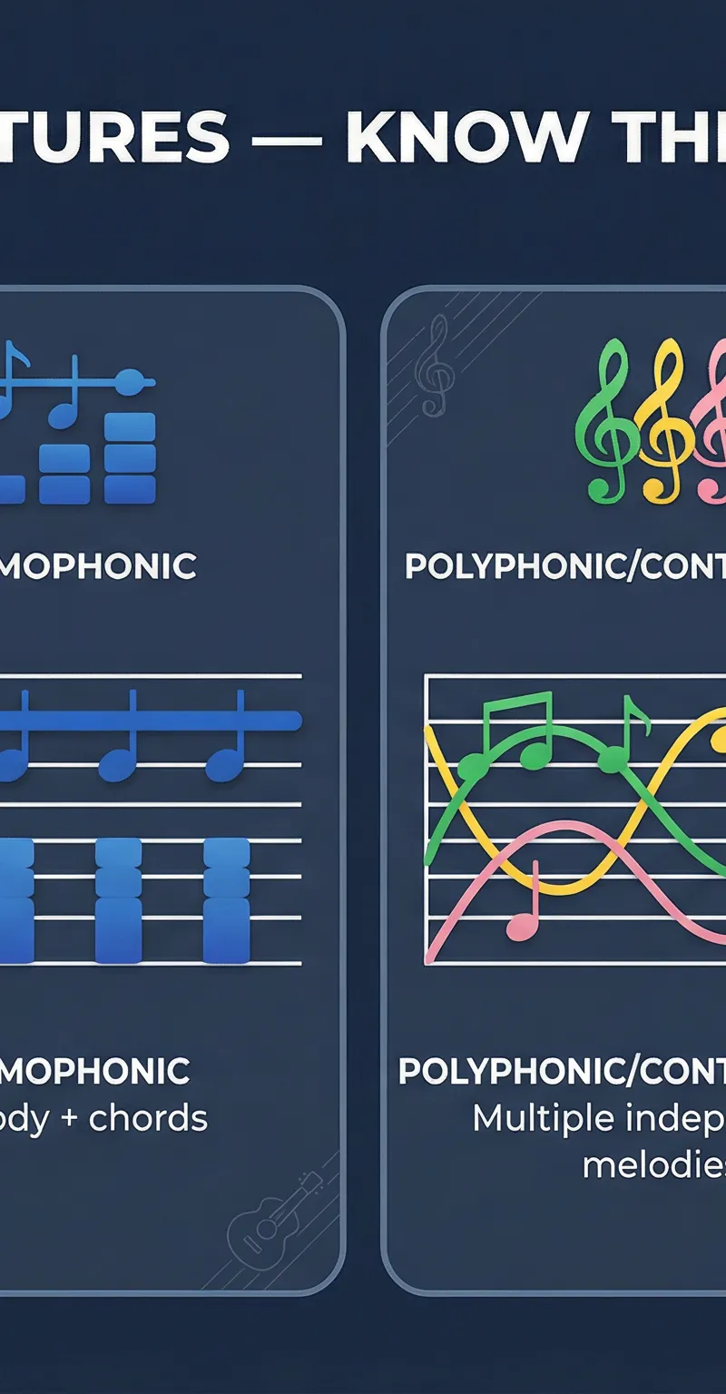 A visual guide to understanding and identifying different musical textures.