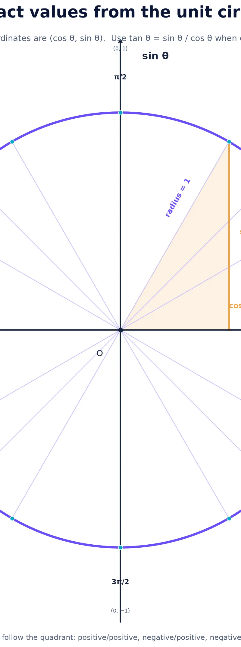 Exact values from the unit circle.
