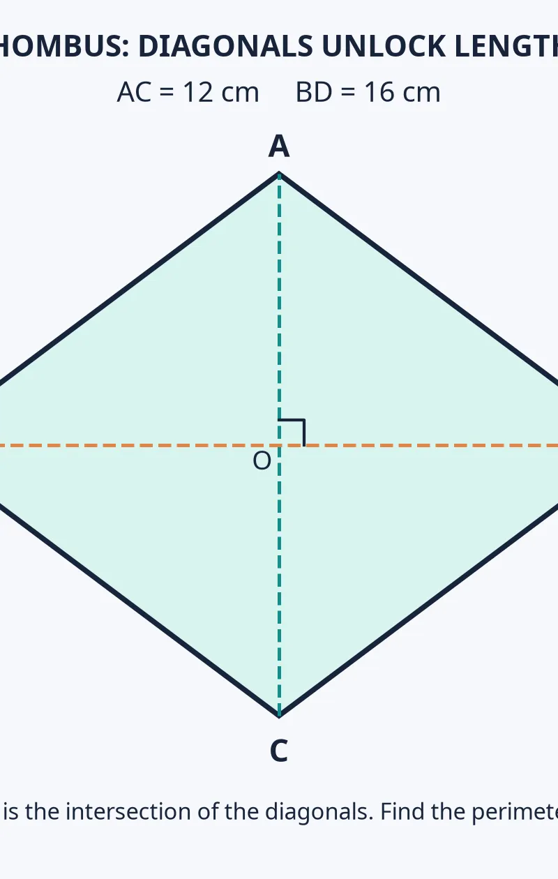Use half-diagonals to form the shorter sides of a right-angled triangle.