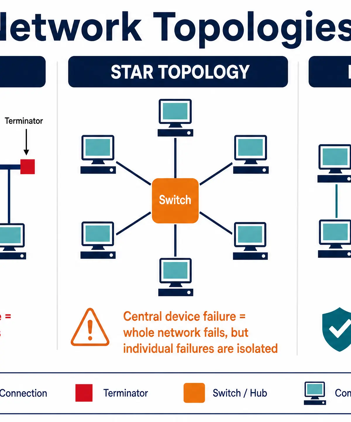 Comparison of Bus, Star, and Mesh Topologies