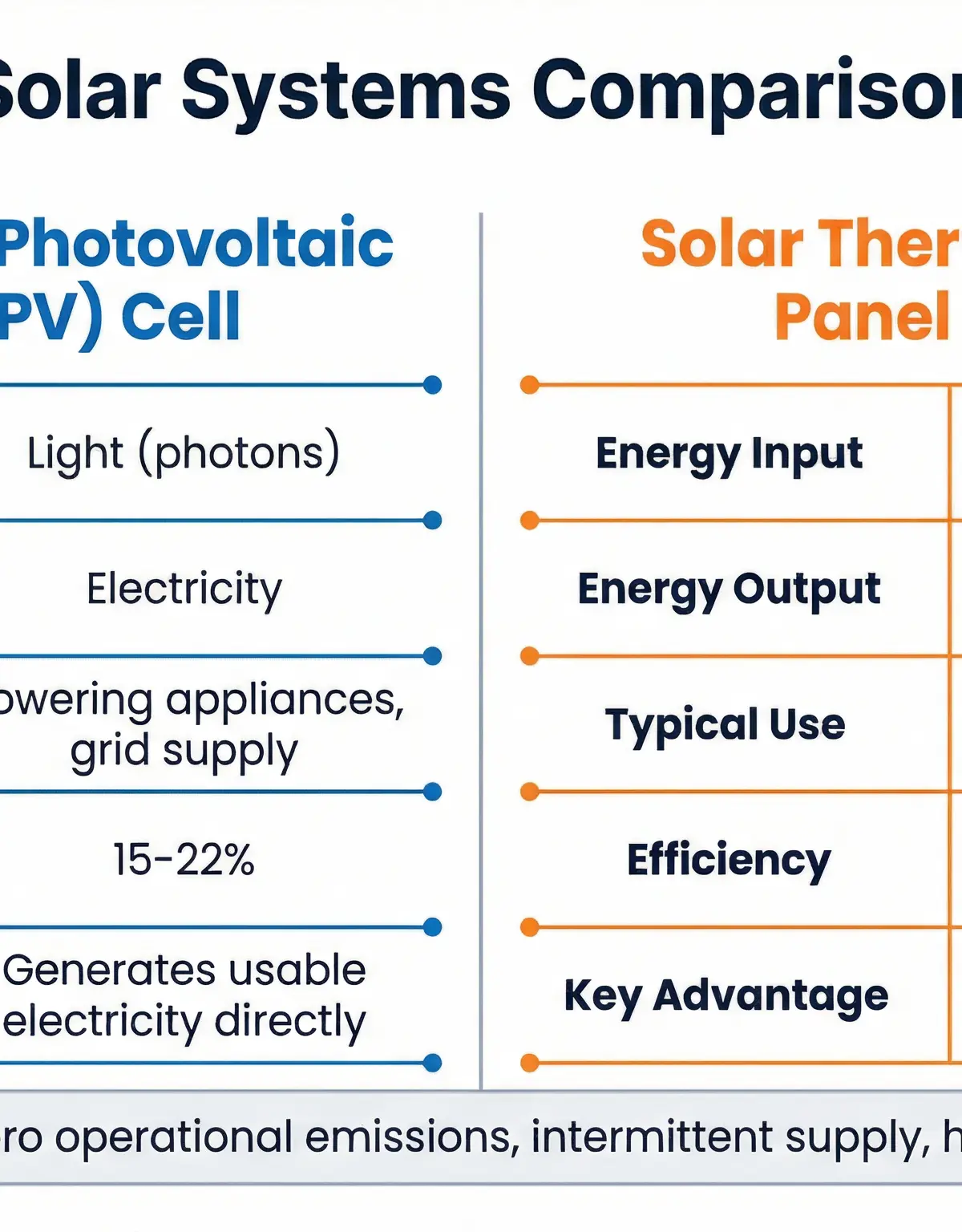 Side-by-side comparison of Solar PV and Solar Thermal systems.