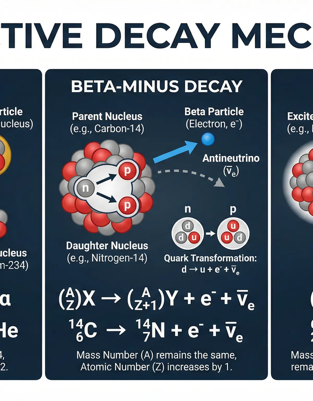 The three main types of radioactive decay.