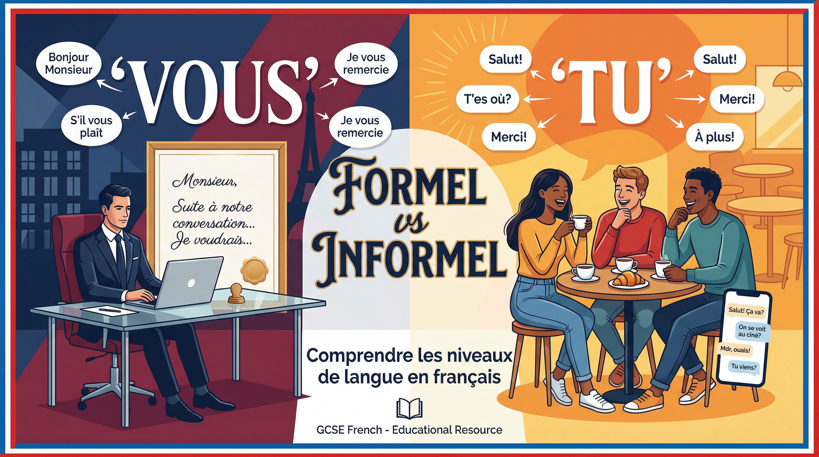 Differentiating between formal and informal language — Edexcel GCSE study guide illustration