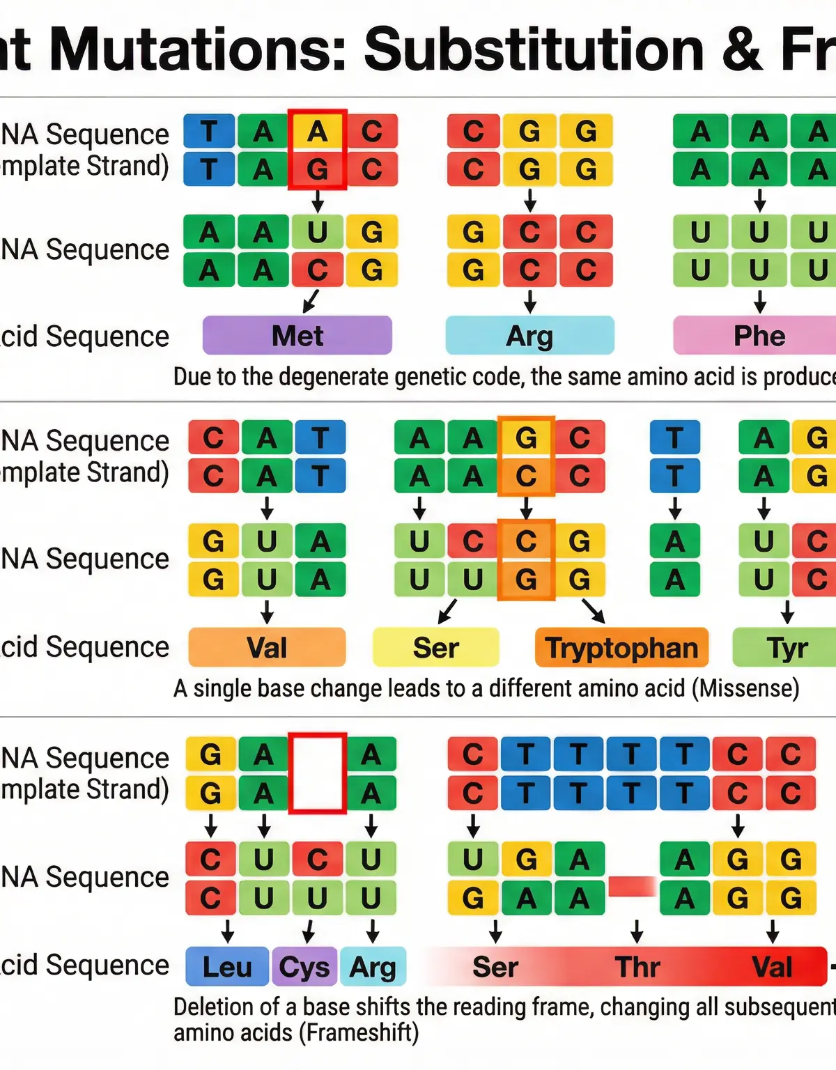 Comparison of the effects of different point mutations.
