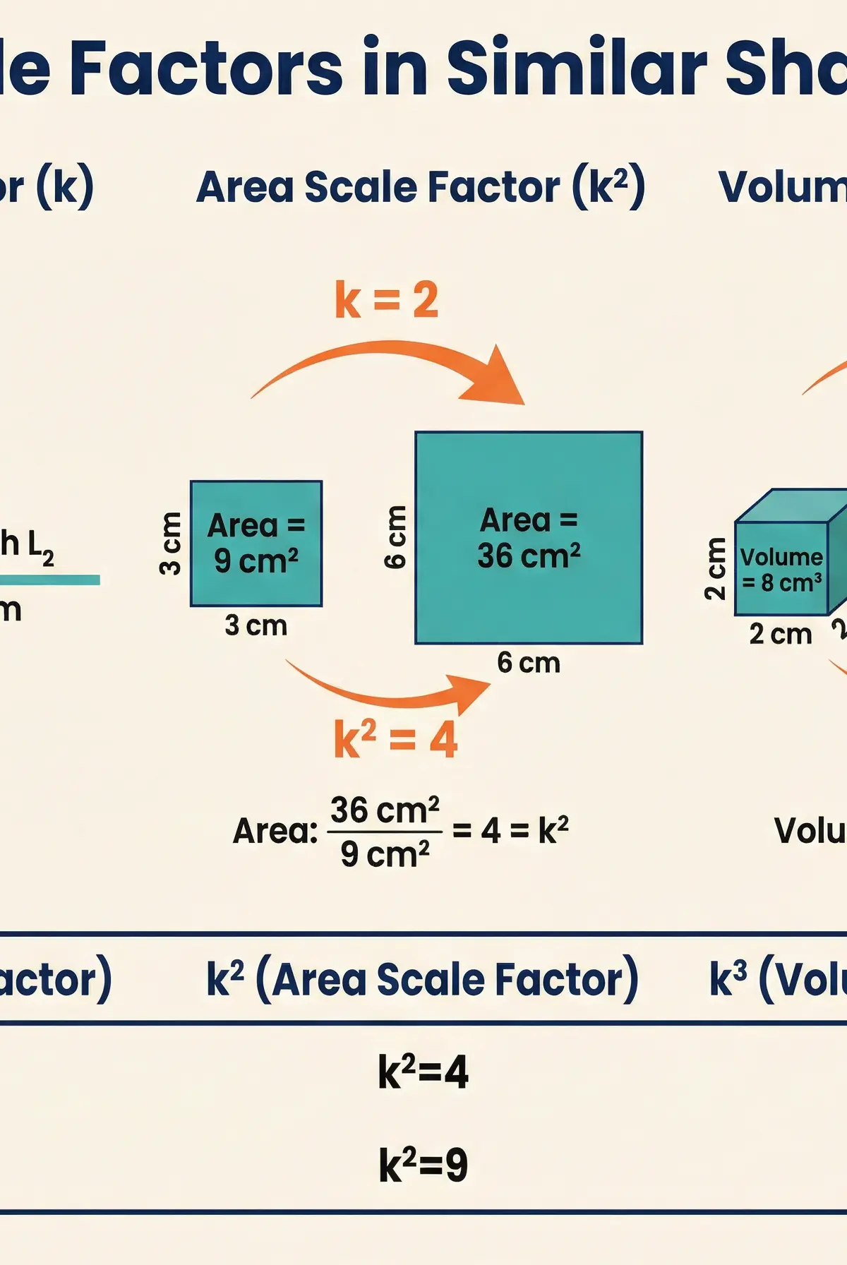 Scale factors for length, area, and volume