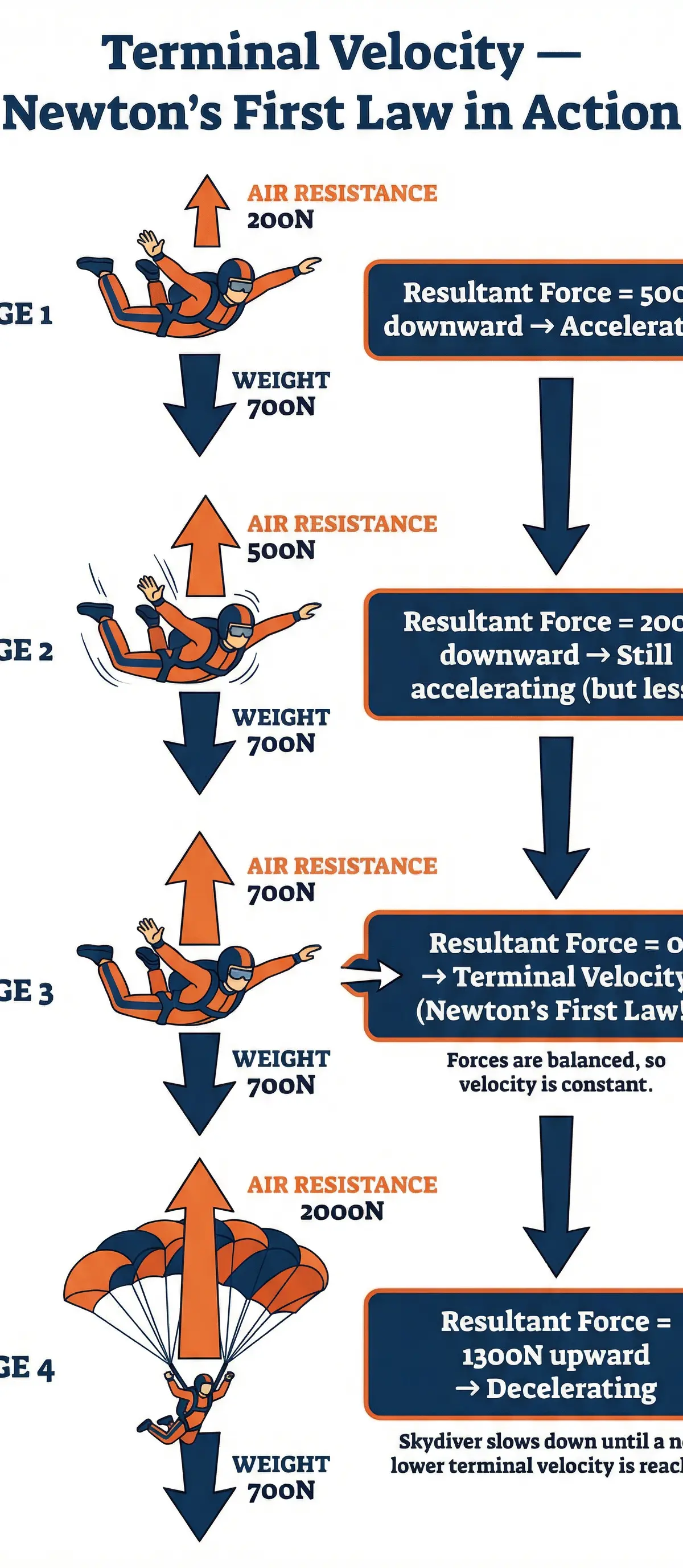 Terminal velocity is reached when the resultant force on a falling object becomes zero.