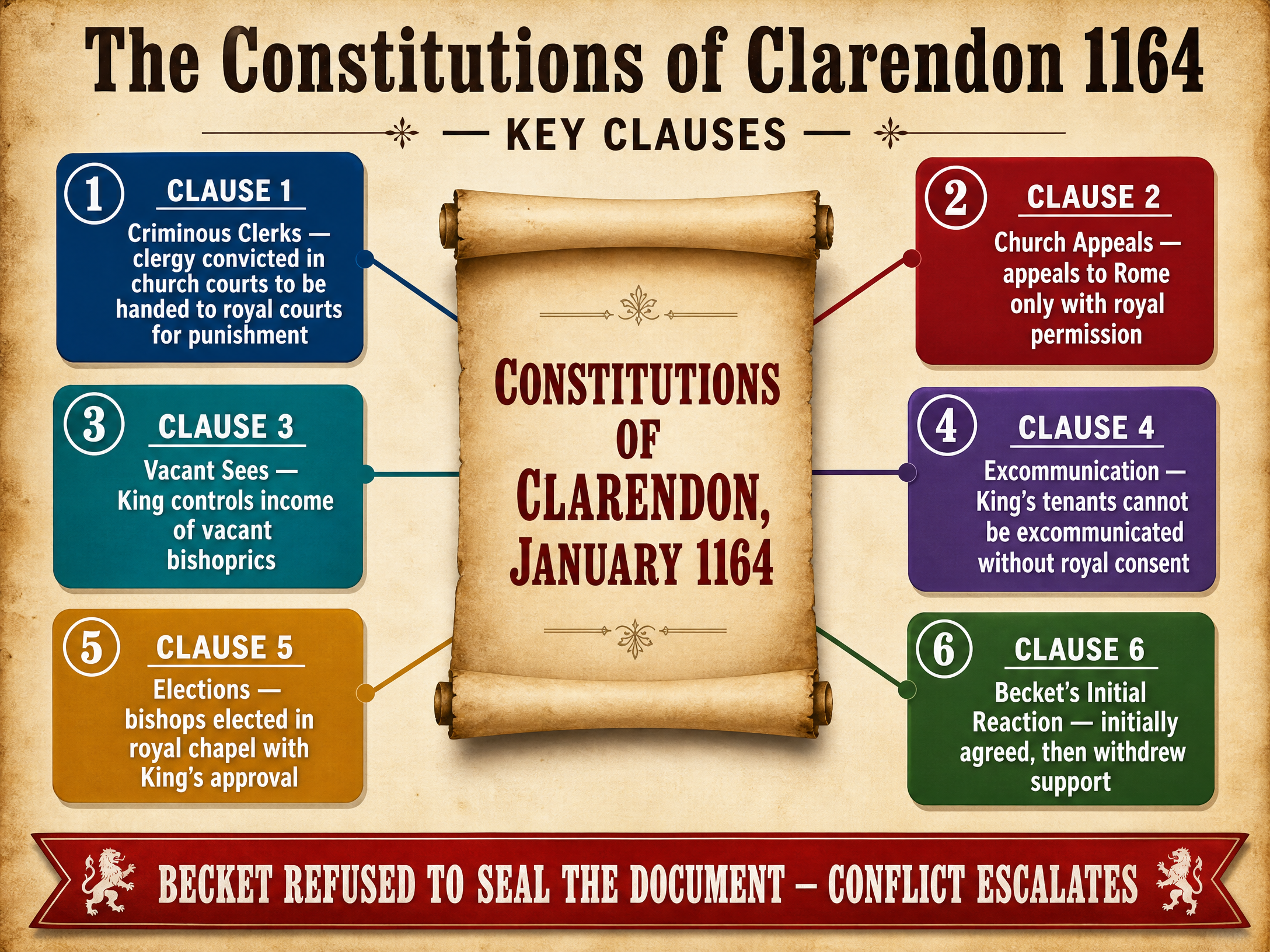 Key Clauses of the Constitutions of Clarendon (1164)
