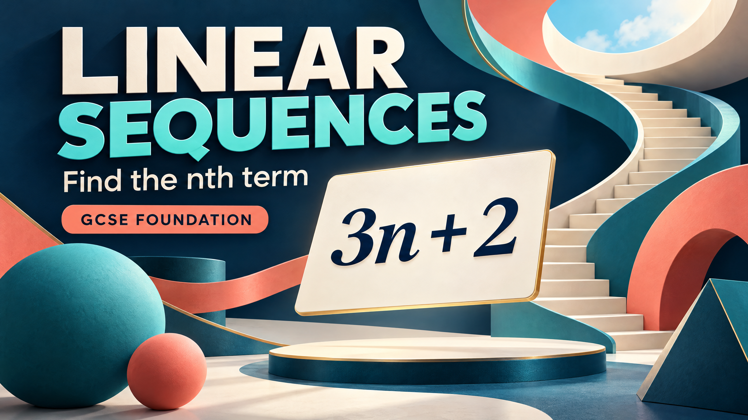 Linear sequences: find the nth term, GCSE Foundation.