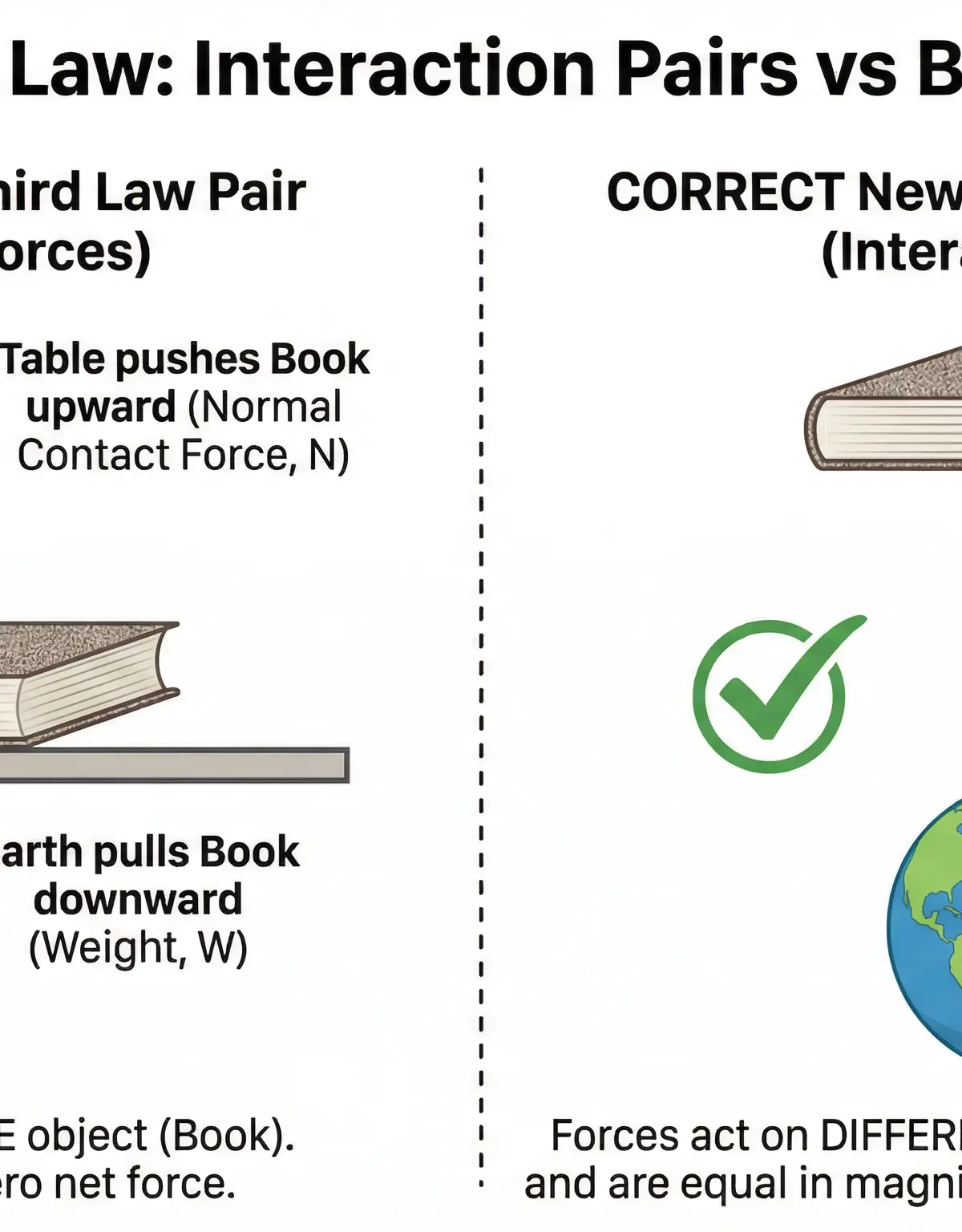 The critical difference between balanced forces and Newton's Third Law pairs.