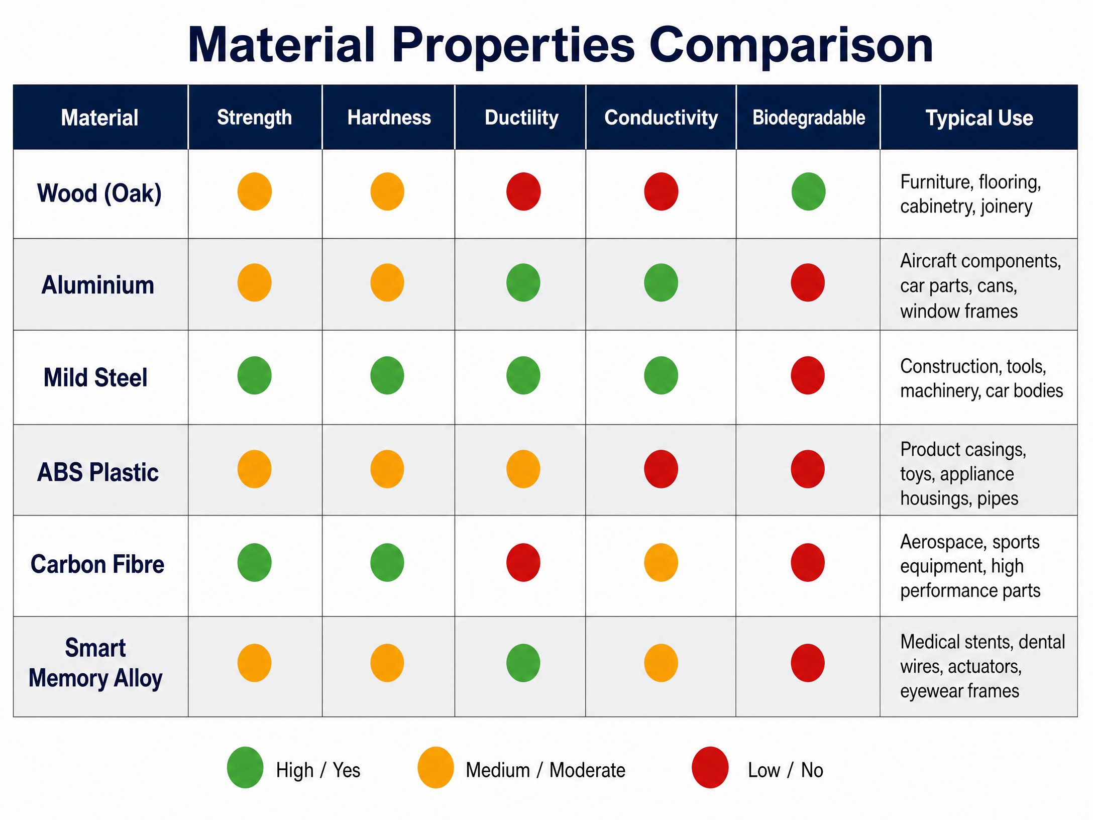 Material Properties Comparison Chart