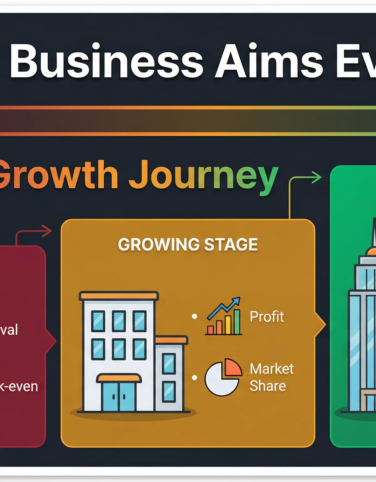 The journey of business aims from startup to corporation.