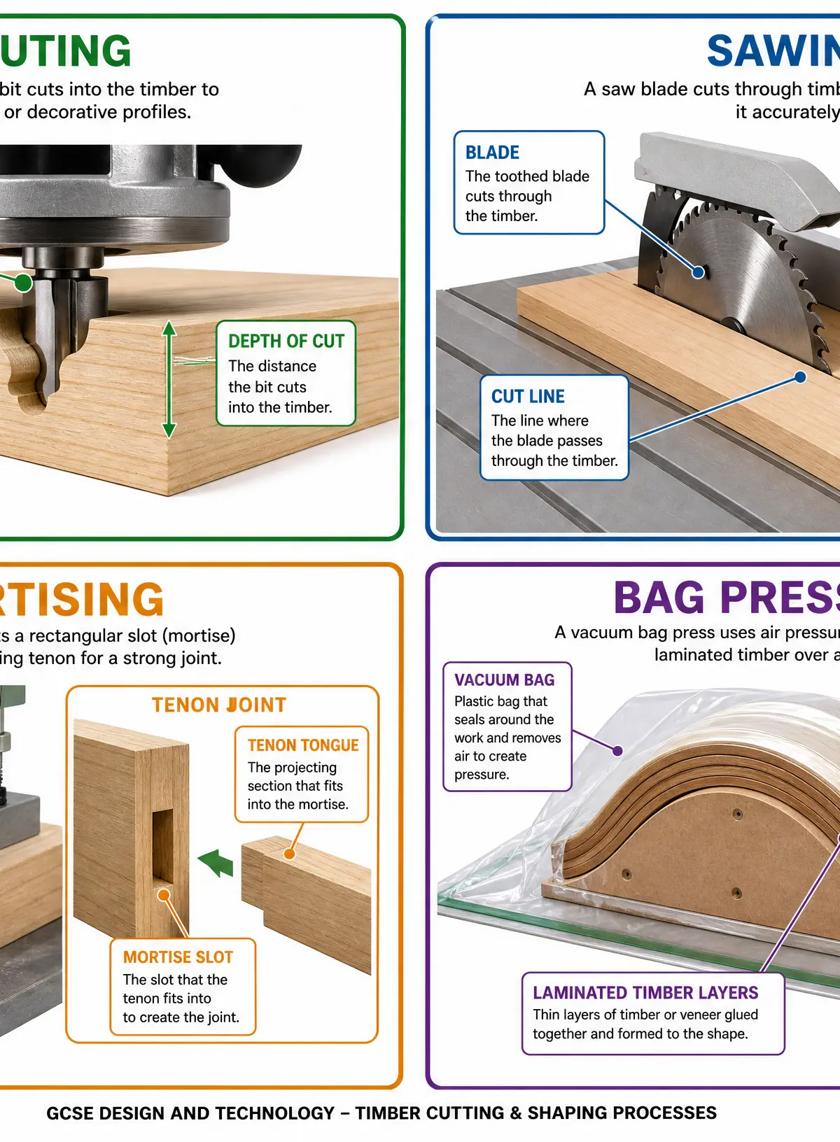 Key timber cutting and shaping processes