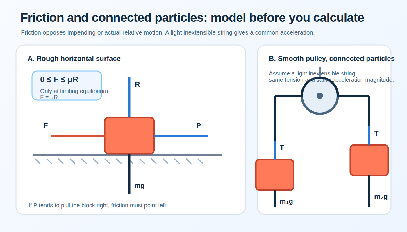 Friction modelling and connected particles