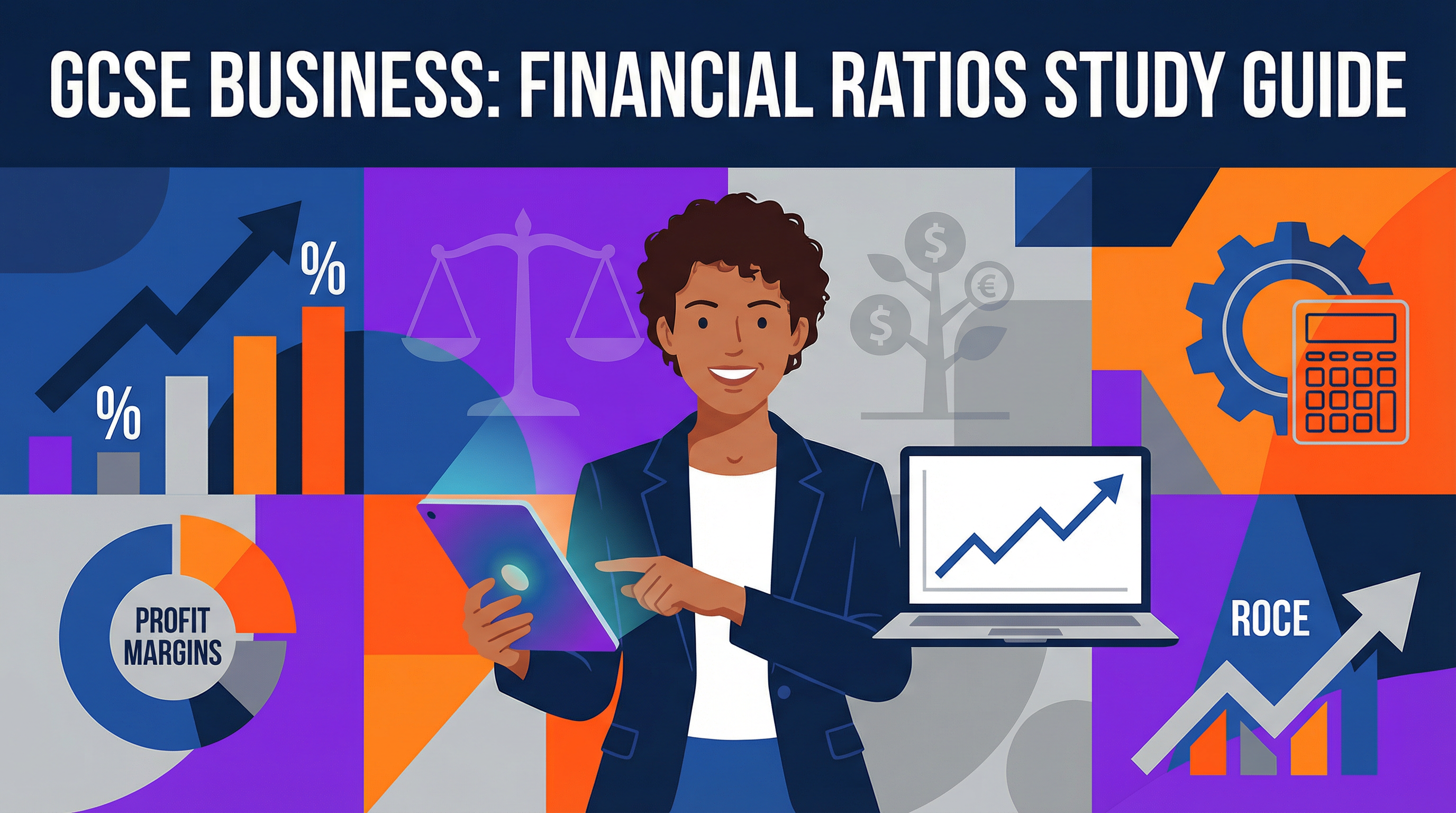 Calculating and interpreting financial ratios (profit margins, ROCE) — AQA GCSE study guide illustration