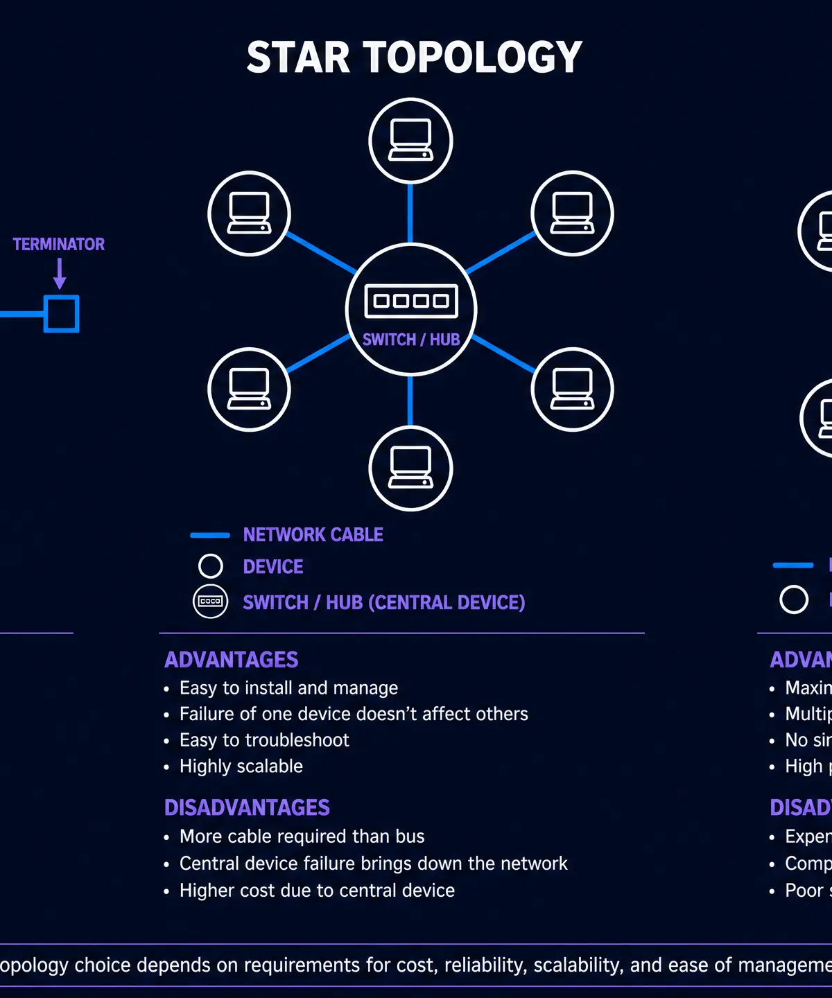 Bus, Star, and Mesh Network Topologies